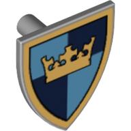 Shield Triangular with Crown on Dark / Medium Blue Quarters Print Hellblaugrau