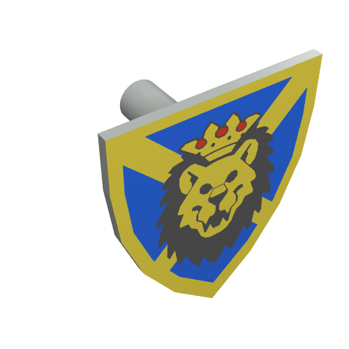 Shield Triangular with Lion Head, Blue and Yellow Print Hellgrau