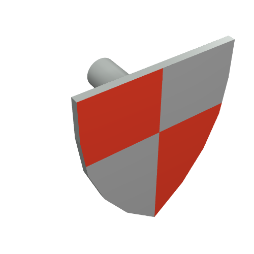 Shield Triangular with Red/Peach Quarters Print Castle, LEGOLAND Castle, Knight, Tournament Light Gray