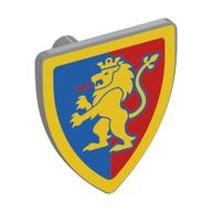 Shield Triangular with Lion Standing Yellow on Blue/Red Halves Background Print Light Bluish Gray