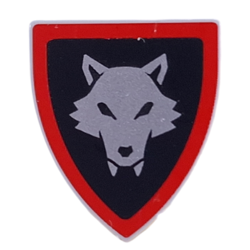Shield Triangular with Silver Wolf on Black Background, Red Border Print Light Bluish Gray