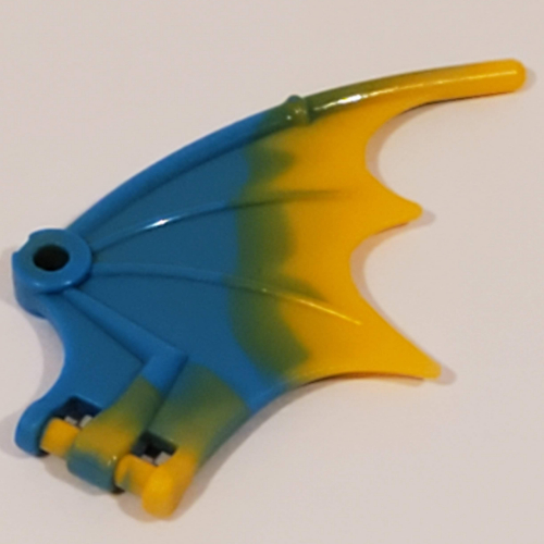 Creature Body Part, Dragon / Thestral Wing with Bar Connection and Marbled Bright Light Orange Pattern Dark Azure