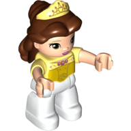 Duplo Figure Belle, Reddish Brown Hair, White Legs, Bright Light Yellow Tiara Print Leuchtendes Hellgelb