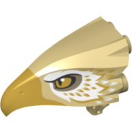 Animal Body Part, Bird Head Upper Jaw with Metallic Gold Beak and White and Metallic Gold Feathers Print (Thunderbird) Beige