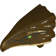 Animal Body Part, Bird / Dragon Head, Upper Jaw with Lime Eyes and Scales / Horns Print Dunkelbraun