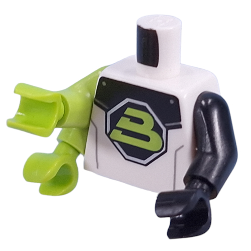 Torso, Left Black Arm and Hand, Right Lime Double Arm and Hands with Black/White Space Suit, Blacktron II Logo print Weiß