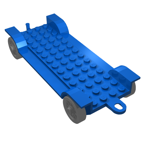 Fabuland, Vehicle Base, Car Chassis 14 × 6.5 with Tow-Hook and Light-Gray Wheels Blue
