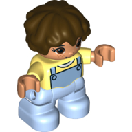 Duplo Figure Child with Short Wavy Hair Brown, Bright Light Blue Legs Leuchtendes Hellgelb