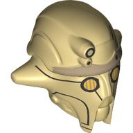 Minifig Head Special, Droid (Huyang) with Gold Eyes, Black Lines print Beige