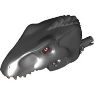 Animal Body Part, Dinosaur, Indoraptor Head with Pin, Dark Tan Teeth, Red Eyes Schwarz