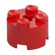 Brick Round 2 × 2 with Axle Hole Red