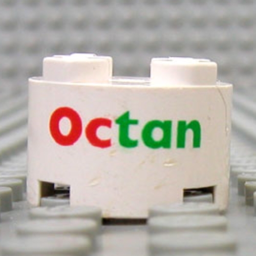 Brick Round 2 × 2 with 'Octan' Print White