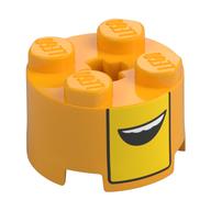 Brick Round 2 × 2 with Yellow Square, Mouth print Bright Light Orange