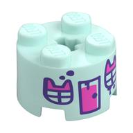 Brick Round 2 × 2 with Dark Pink Door, Windows with Cat Ears print Light Aqua