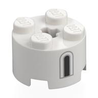 Brick Round 2 × 2 with Axle Hole with Dark Bluish Grey/Black Window print White