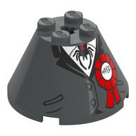Cone 4 × 4 × 2, Axle Hole with Suit, Jacket, Black Collar, Spider Tie, White Shirt, Red Ribbon print Dunkelblaugrau