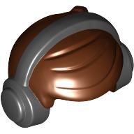 Hair Short with 2 Locks on Left with Headphones Black Print Reddish Brown