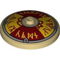 Dish 4 × 4 Inverted [Radar] with Viking Shield Dark Red / Yellow Rune Print Tan