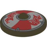 Dish 4 × 4 Inverted [Radar] with Viking Shield Red / White Sections and Red Serpent Print Tan