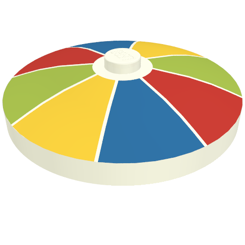 Dish 4 × 4 Inverted [Radar] with Red, Blue, Yellow, and Lime Stripes Print White