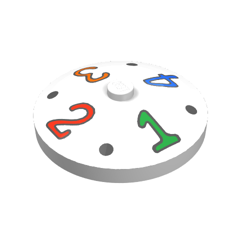 Dish 4 × 4 Inverted [Radar] with Fabuland Numbers - Green 1, Red 2, Orange 3, Blue 4 Print White