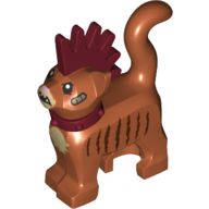 Animal, Cat, Standing with Dark Red Spiky Mohawk and Collar, Bandages and Dark Brown Stripes Print Dunkelorange