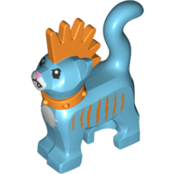 Animal, Cat, Standing with Bright Light Orange Spiky Mohawk and Collar, Bright Light Orange Stripes print in Mittelazur