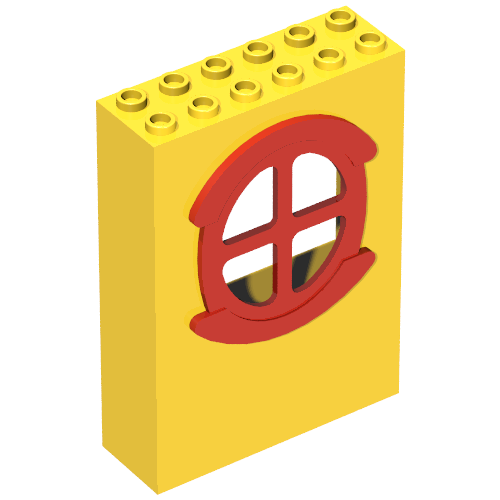 Fabuland, Building, 2 × 6 × 7 with Window, Round Type 1 Red Yellow
