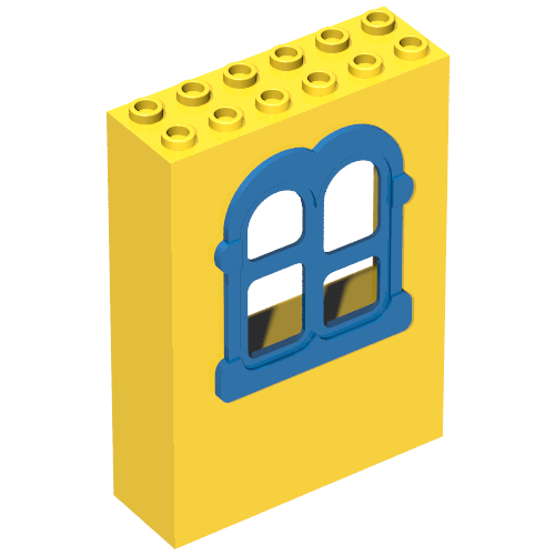 Fabuland, Building, 2 × 6 × 7 with Window, Rectangular Blue Gelb