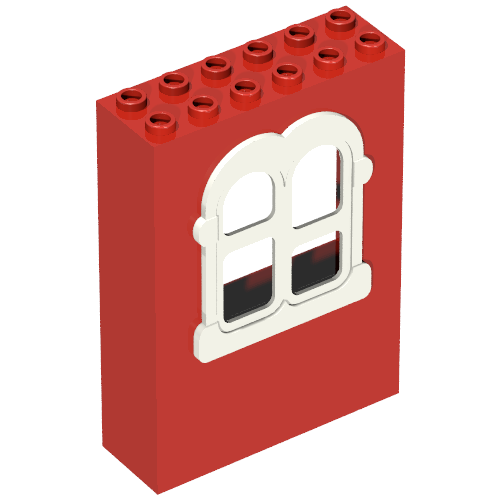 Fabuland, Building, 2 × 6 × 7 with Window, Rectangular White Red