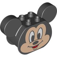 Duplo Brick 2 × 4 × 2 Rounded Ends and Mouse Ears, Mickey Mouse Print Black