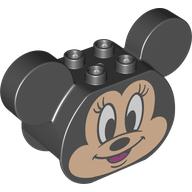 Duplo Brick 2 × 4 × 2 Rounded Ends and Mouse Ears, Minnie Mouse Print Black