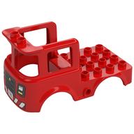 Duplo Lastwagenaufbau, mit Feuer-Logo, Scheinwerfern, Gitter und rot-weißen Kotflügeln (bedruckt) in Rot