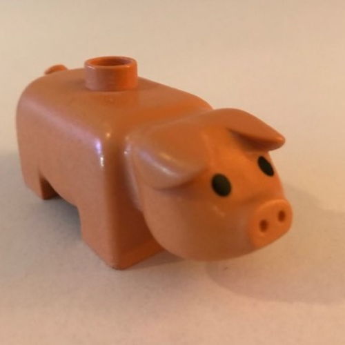 Duplo Animal Pig, Short, Solid Black Eyes (Old Style) Nougat