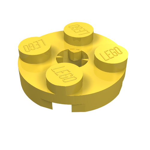 Plate Round 2 × 2 with Axle Hole Type 2 (X Opening) Yellow