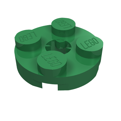 Plate Round 2 × 2 with Axle Hole Type 2 (X Opening) Green
