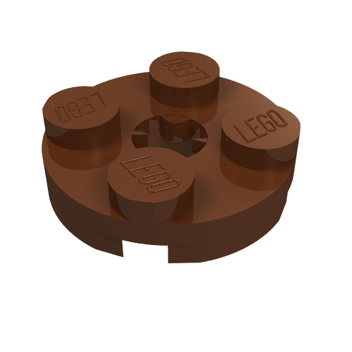 Plate Round 2 × 2 with Axle Hole Type 2 (X Opening) Reddish Brown