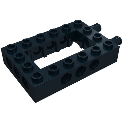 Technic Brick 4 × 6 with 2 × 4 Opening, 2 Fixed Rotatable Friction Pins on End Schwarz