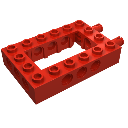 Technic Brick 4 × 6 with 2 × 4 Opening, 2 Fixed Rotatable Friction Pins on End Red