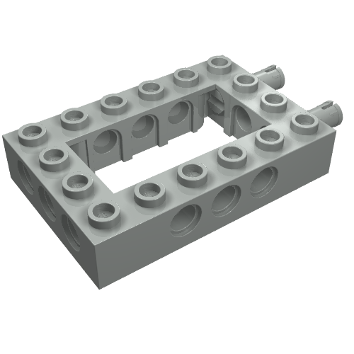Technic Brick 4 × 6 with 2 × 4 Opening, 2 Fixed Rotatable Friction Pins on End Hellgrau