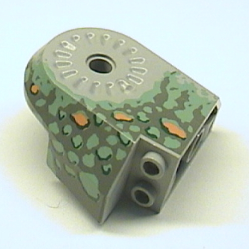 Animal Body Part, Dinosaur Body Quarter with Pin Holes, Dark Gray, Sand Green, Medium Orange, and Dark Green Spotted Print Hellgrau