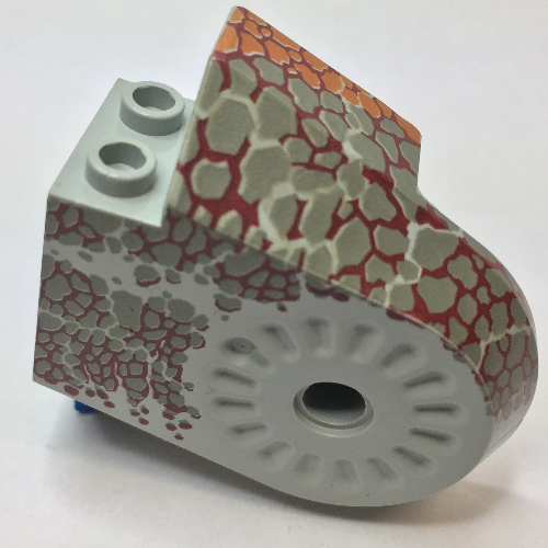 Animal Body Part, Dinosaur Body Quarter with Pin Holes, Dark Gray Scales on Dark Red and Gray Print Hellgrau