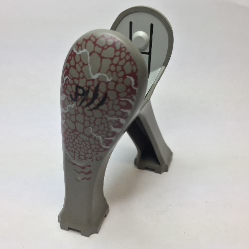 Animal Body Part, Dinosaur, Legs Long, Dark Red, White Scales and 'JPIII' Print Dunkelgrau