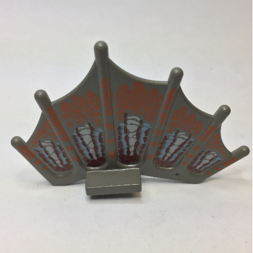 Animal Body Part, Dinosaur, Sail Fin with Orange, Maroon, Light Blue, and White Scale Print Dunkelgrau