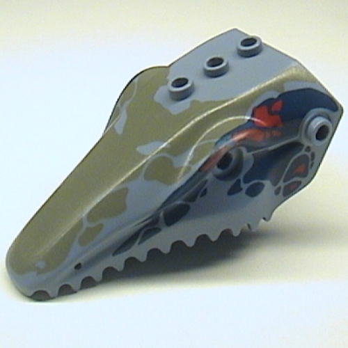 Animal Body Part, Dinosaur, Mosasaurus Head, Toothed with Pin, Dark Gray, Red, and Dark Blue Print Sand Blue