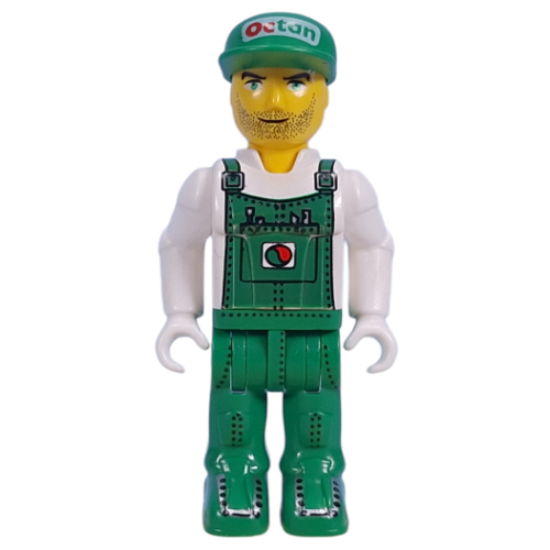 Juniors Midifig, Station Mechanic with Green Overalls, Cap with 'Octan' Logo White