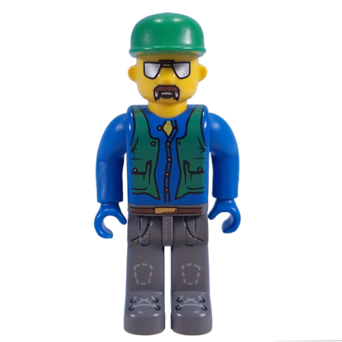 Juniors Midifig, Construction Worker with Blue Shirt, Green Vest and Cap, Sunglasses and Moustache Blue