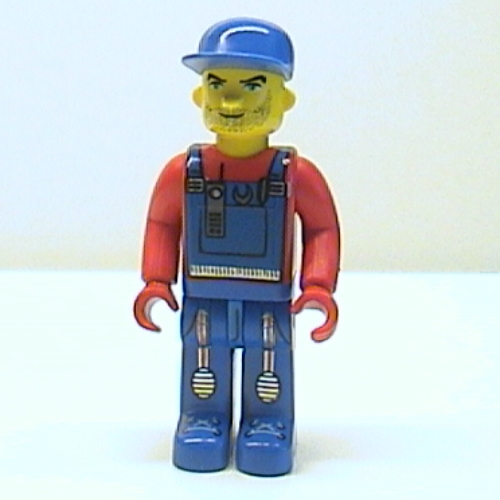 Juniors Midifig, Tractor Driver With Blue Overalls, Red Shirt, Plain Blue Cap, Beard Stubble Rot