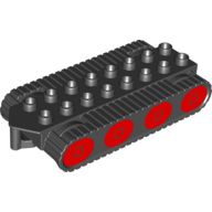 Duplo Bulldozer Base with Treads and Four Black Wheels with Red Print (Muck) Black