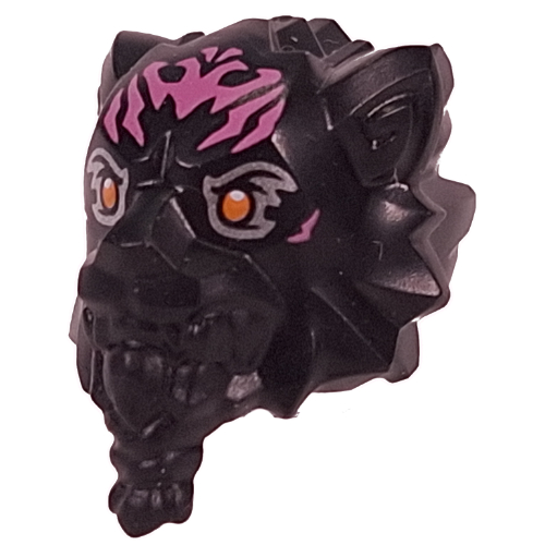 Minifig Head Special Tiger with Pink Markings, Silver and Orange Eyes print Black